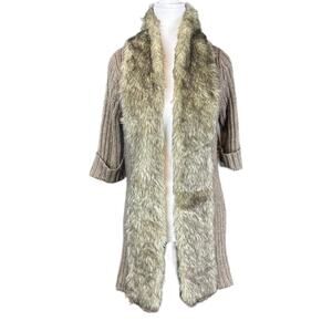 Kenar Wool Alpaca Blend Faux Fur Cardigan Sweater Open Front Size Medium